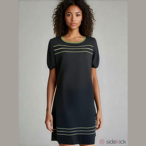 Vintage Exclusively Misook Jersey Knit Midi Dress Large Black Green Shoulder Pad